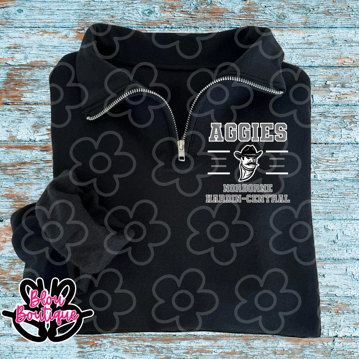 Black Quarter Zip 4 Lines Aggies NHC