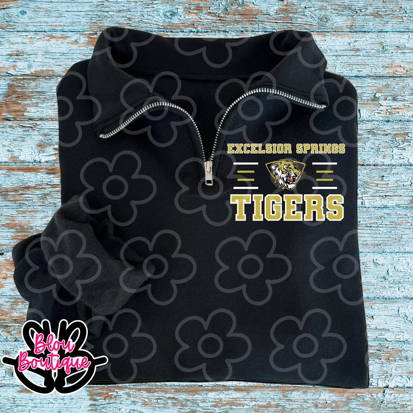 Black Quarter Zip 4 Lines Excelsior Springs Tigers