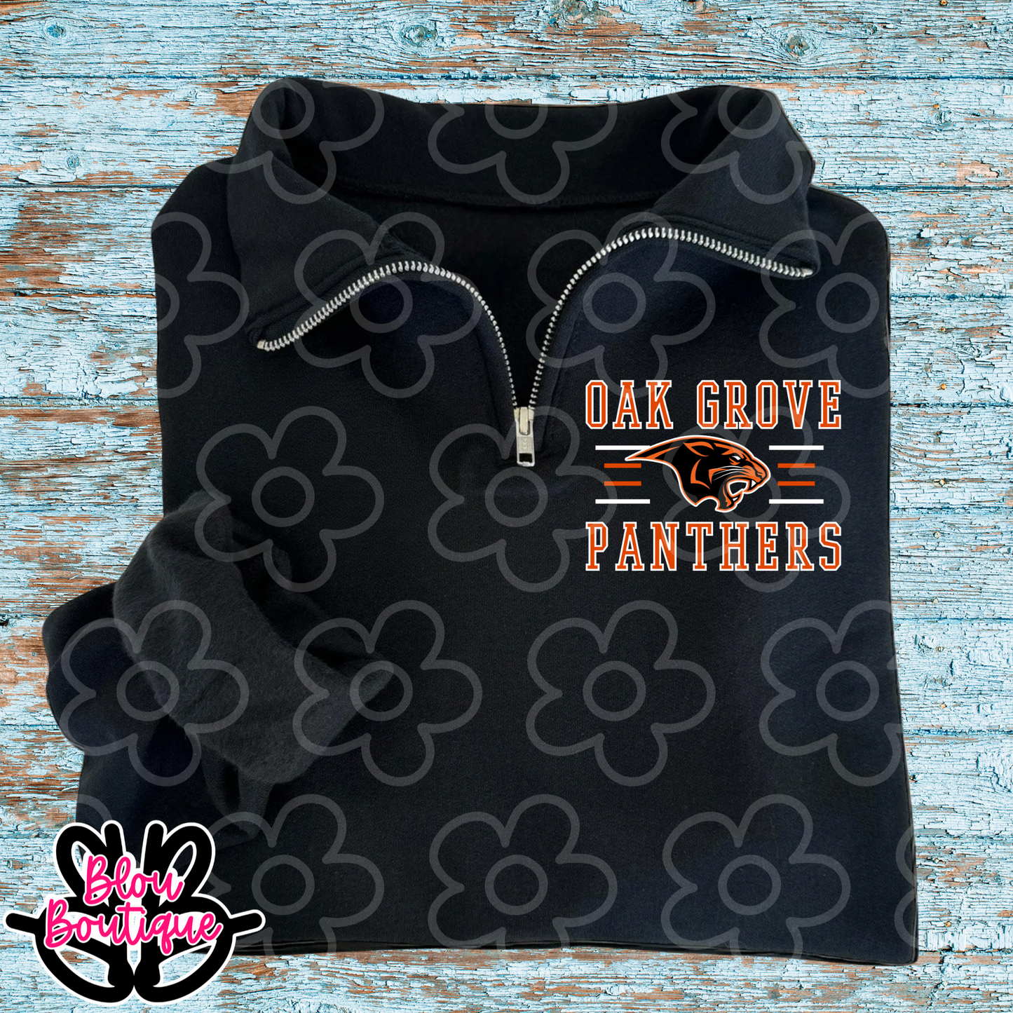 Black Quarter Zip 4 Lines Oak Grove