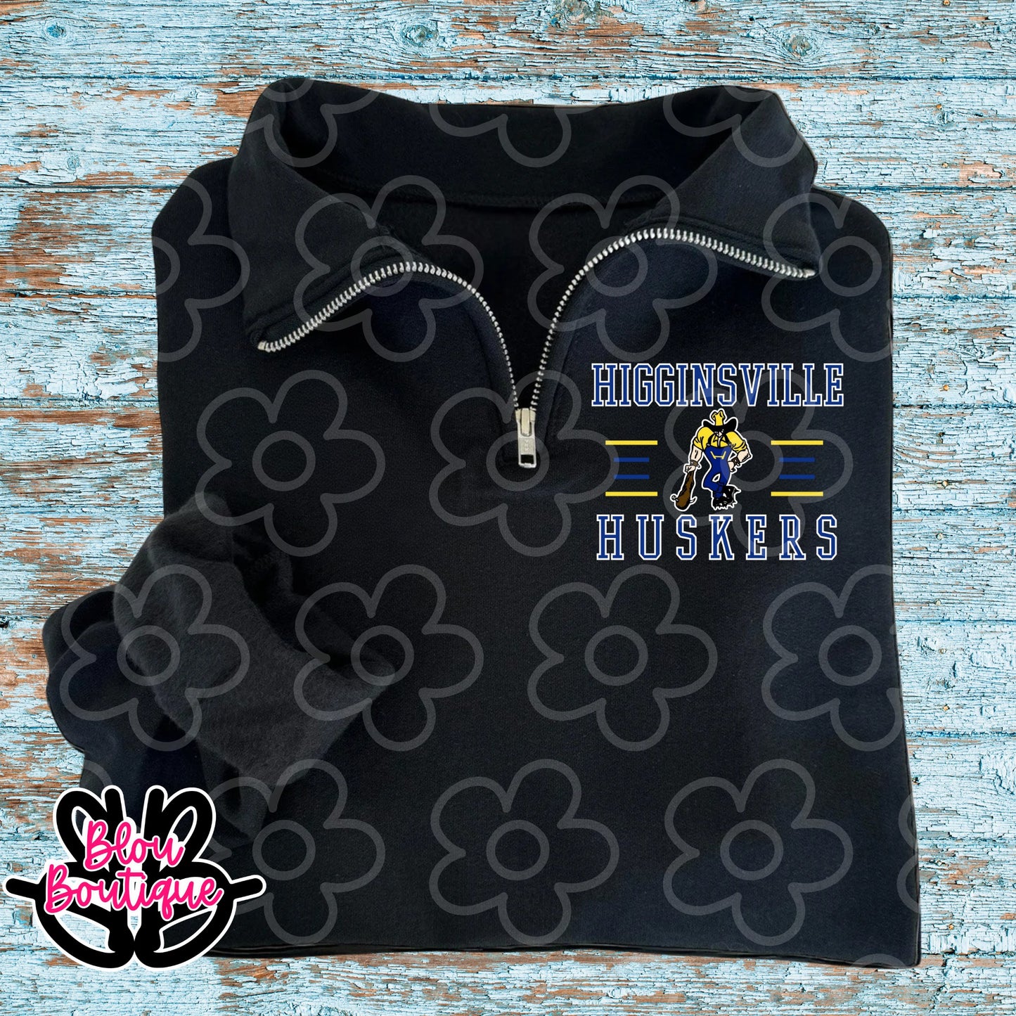 Black Quarter Zip 4 Lines Higginsville Huskers