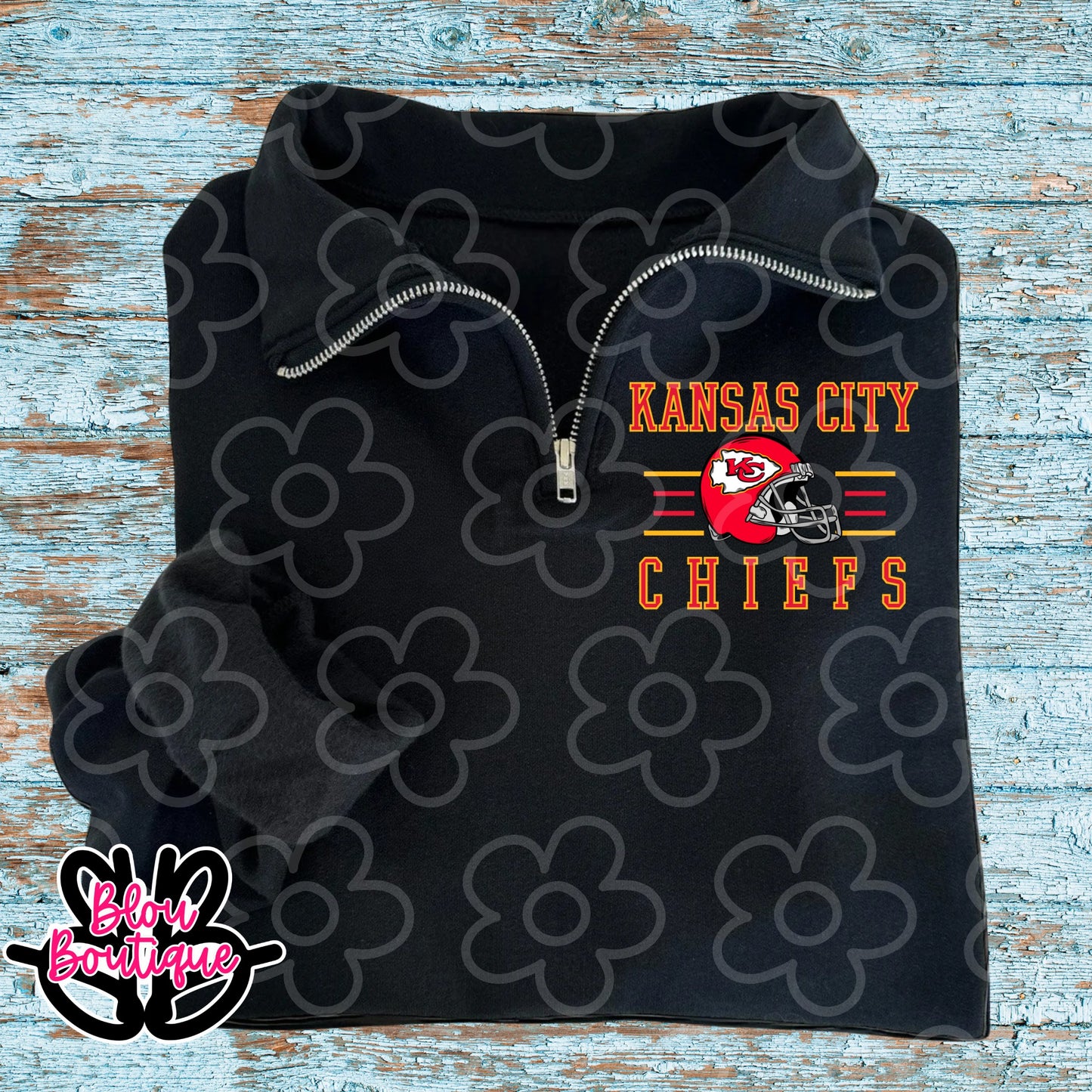 Black Quarter Zip 4 Lines Kansas City Chiefs