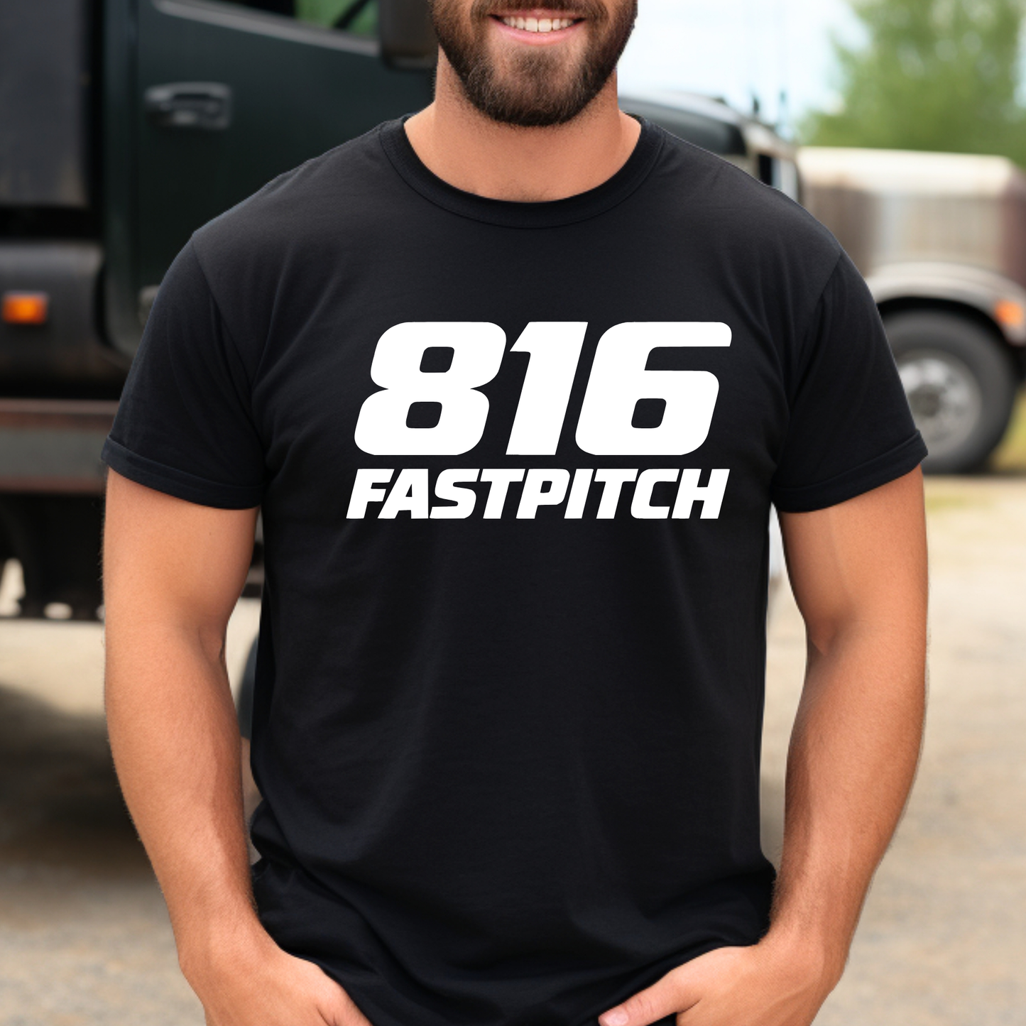 816 Fastpitch White Print Straight Gildan