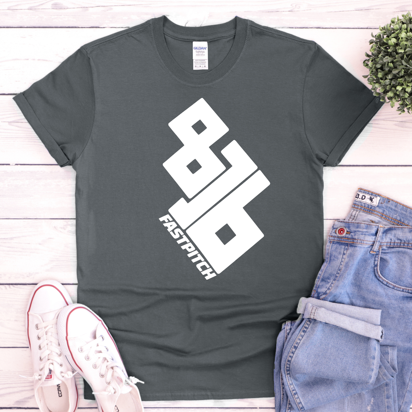 816 Fastpitch White Print Geometric Gildan
