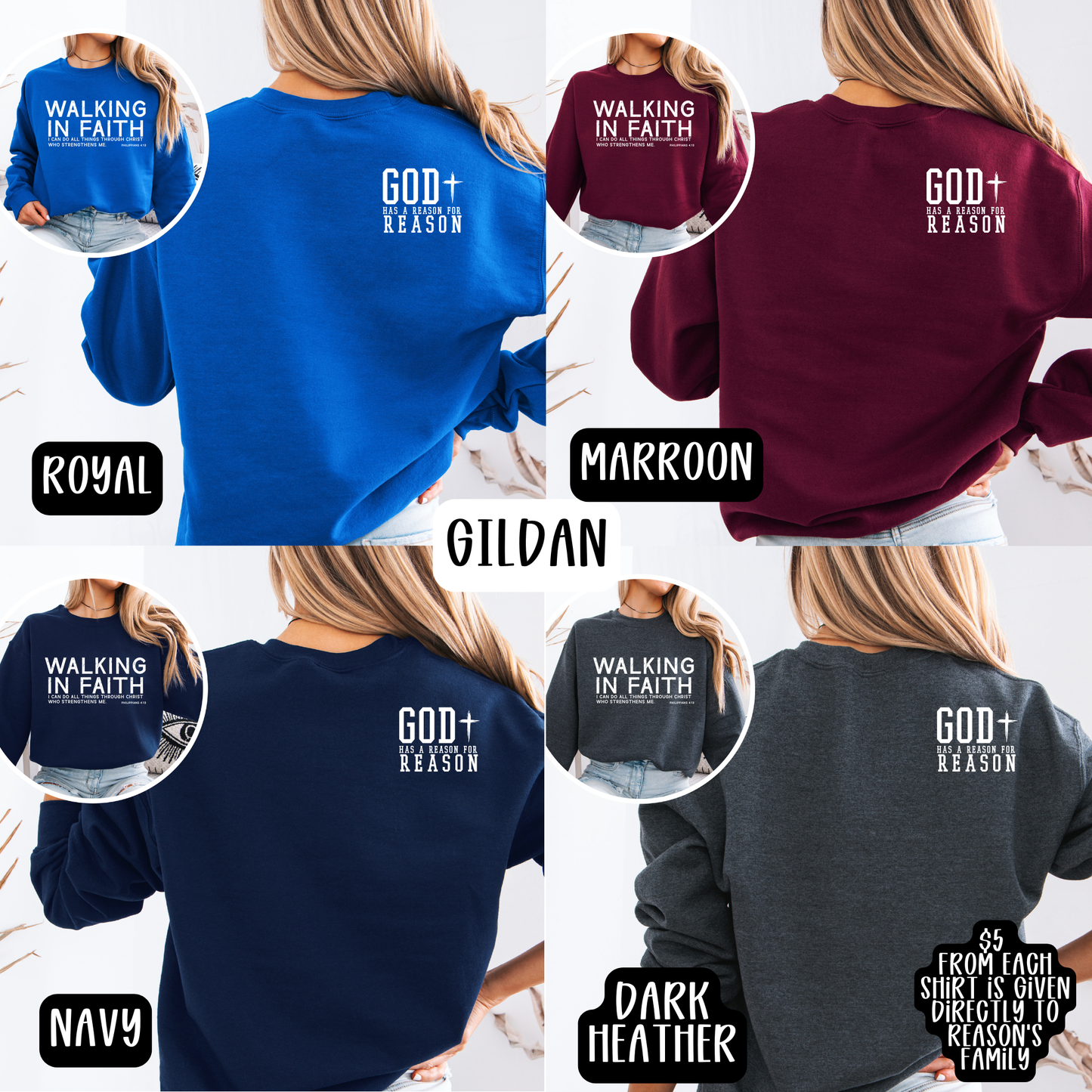 Reason Swafford Family Walking in Faith- Gildan Sweatshirt Straight