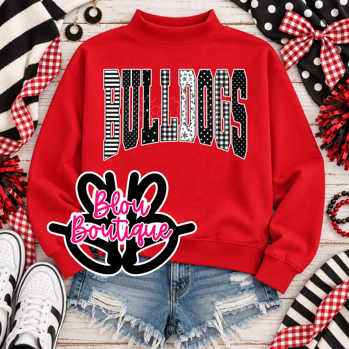 26 Mock Neck Arch-Mixed Elements Bulldogs Red